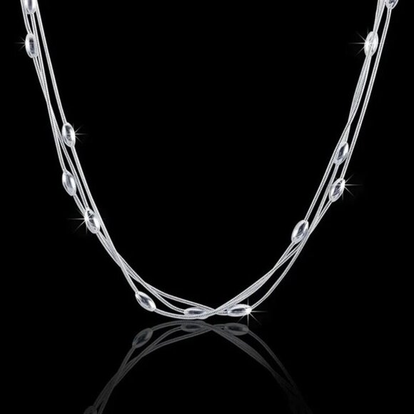 NWT Beaded Layered Chain Necklace S925 Silver 17" Minimalist Contemporary - Picture 2 of 10
